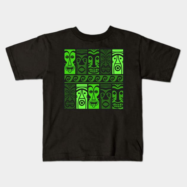 Jungle Green Tikis! Kids T-Shirt by ErinKantBarnard